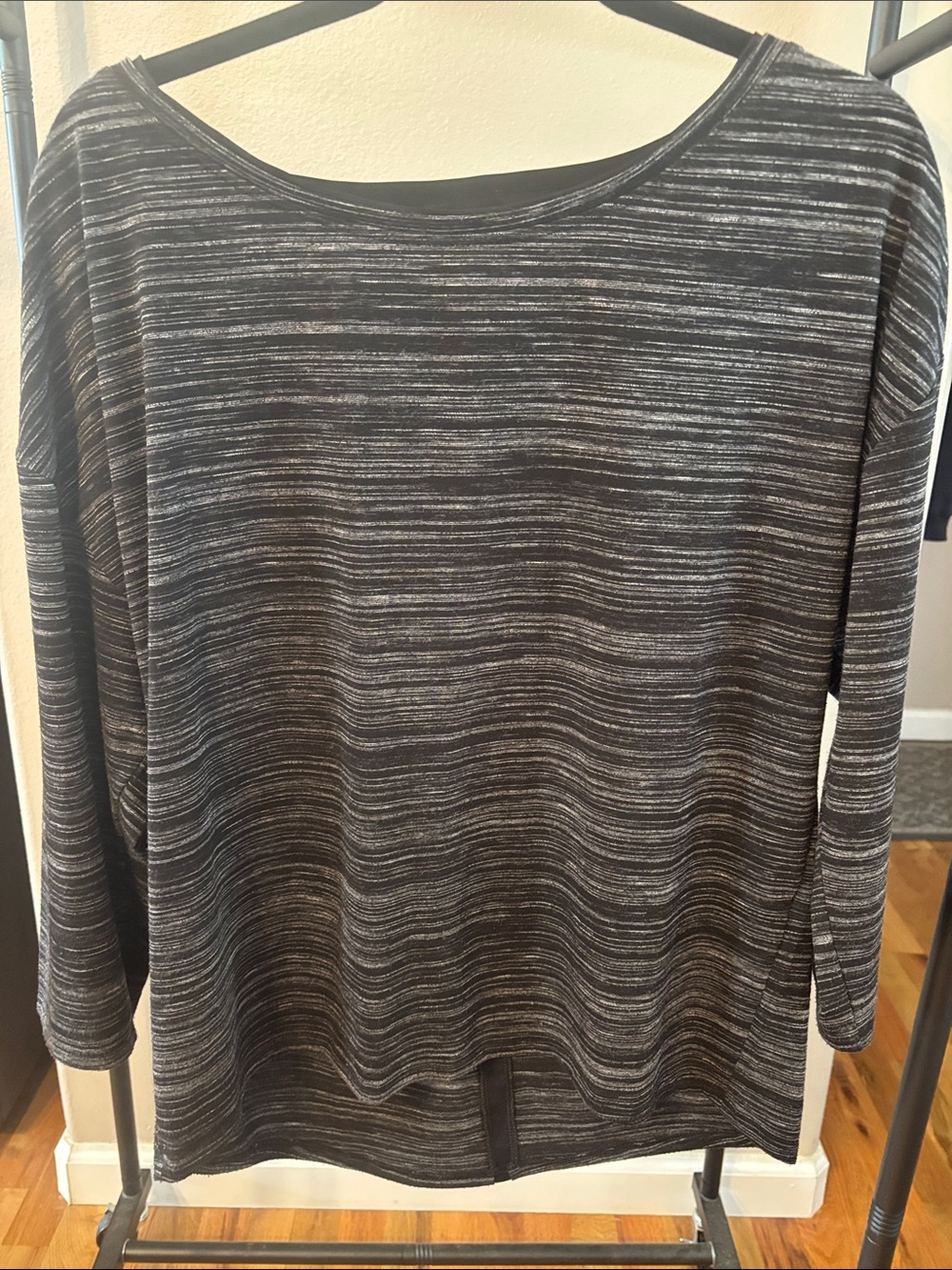 White House Black Market Black & Gray Striped Scoop Neck Sweater